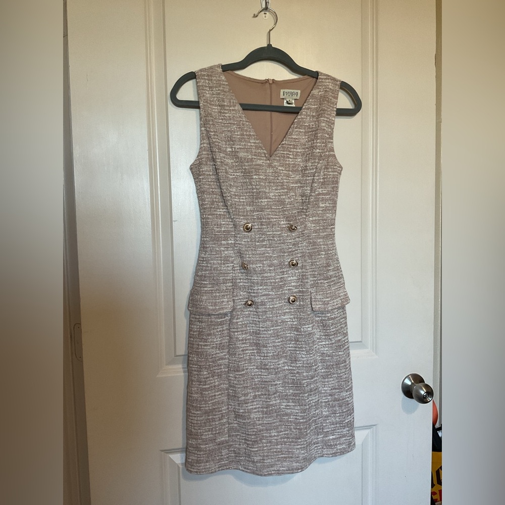 Enfocus Studio Dusty Mauve Tweed Midi Dress with Gold Buttons